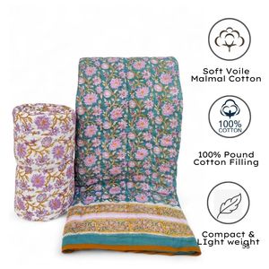 Organic Cotton King Blue Bohemian Quilt Handcrafted <b>Block</b> <b>Print</b> Washable Breathable Eco-Friendly Reversible Home Hotel All - Product Image 3