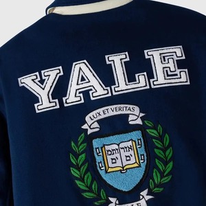 เสื้อแจ็คเก็ต Yale Blue Varsity ปักลายนกฮูกและตัวอักษร Y สไตล์ Preppy สำหรับผู้ชาย ผลิตจากผ้าคอตตอนผสม - Product Image 4