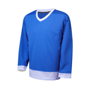 Camiseta de Hockey sobre Hielo Azul con Diseño de Logotipo Personalizado, Ropa Deportiva Informal, Camiseta de Entrenamiento Atlético de Manga Larga con Cuello en V, Camiseta de Hockey a la Moda - Product Image 1