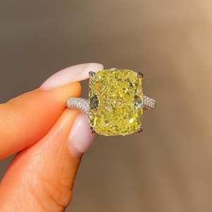 Royal Saga 5CT Canary Yellow Cushion Cut Moissanite Solitaire Crossover <b>Cocktail</b> <b>Ring</b> Rose <b>Gold</b> Plated 925 Silver Birthdays - Product Image 1