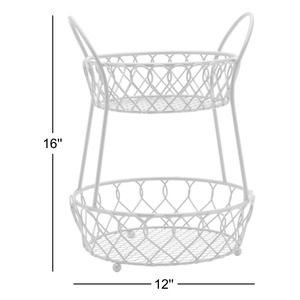 Two Tier Metal Basket For Fruits <b>Vegetables</b> <b>Storage</b> Kitchen Counter Organizer Modern Home Use Durable Steel Stand From India - Product Image 4
