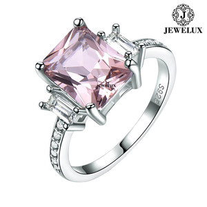Jewelux Women's 925 <b>Silver</b> Rhodium Plated Morganite Engagement <b>Ring</b> With <b>Emerald</b> Cut Prong Setting Classic Style - Product Image 6