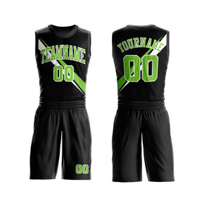 Ensemble de maillots de basket-ball sublimés personnalisés, noir et vert, nom de l'équipe, évacuation de l'humidité, vêtements de sport unisexes pour adultes, col rond, sans manches - Product Image 3
