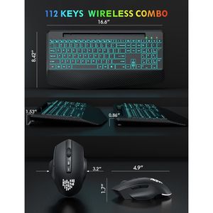 <b>Wireless</b> LED Mouse and Rechargeable Ergonomic Keyboard Combo with Wrist Rest Silent <b>Light</b> and Phone Holder - Product Image 2