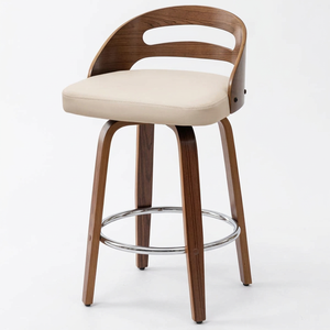 Modern High Back Adjustable Swivel Faux <b>Leather</b> Counter Height <b>Bar</b> <b>Stool</b> with Wooden Frame for Kitchen Restaurant - Product Image 1