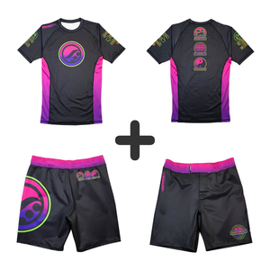 ชุดแรชการ์ดและกางเกงขาสั้นสำหรับ BJJ MMA ยี่ห้อ Shoyorol สีชมพู รุ่น No Gi ผ้าสเตรช โลโก้ด้านหน้า ODM ป้องกันรังสียูวี สำหรับทุกเพศ แห้งเร็ว น้ำหนักเบา ระบายอากาศได้ดี - Product Image 1