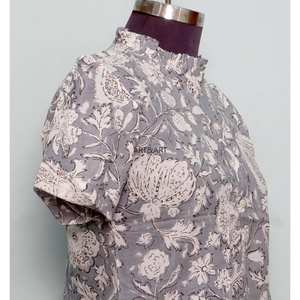 Túnica Moderna con Estampado Floral, 100% Algodón Lavable, Estilo Casual Femenino, Cuello Mandarín con Volantes, Manga Media, Mini - Product Image 5