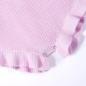 Conjunto de Ropa de Primavera para Bebé Niña, Romper de Punto Lila, Manga Larga, Cuello Redondo, Parte Inferior con Volantes, Color Sólido, Algodón Transpirable - Product Image 4