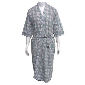 Oferta Especial: Bata de Mujer con Estampado Floral, Largo hasta la Rodilla, de Algodón y Fibra de Bambú, Cuello en V, Manga Tres Cuartos, Suave y Casual, para Primavera - Product Image 1