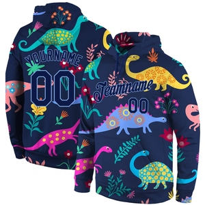 Sudadera con Capucha para Hombre, Diseño Nuevo, Estilo Patchwork, Color Azul Marino Claro, con Dinosaurio 3D, Venta al Por Mayor Directa de Fábrica - Product Image 1