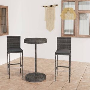 Ensemble de mobilier de bar de jardin en rotin PE gris et acier thermolaqué, de moyenne durabilité - Product Image 1