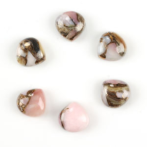 Opale rose naturelle de haute qualité, taille cœur 10x10mm, cabochon en cuivre et coquille d'ormeau, poli miroir, sans trou, pour la fabrication de bijoux - Product Image 1