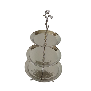 Présentoir à gâteaux à 2 niveaux en acier inoxydable martelé avec motif floral doré, idéal pour les fêtes d'anniversaire - Vente chaude - Product Image 2