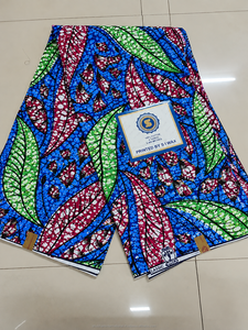 <b>Green</b> Blue Luxury African Wax Print Ankara Fabric Leaf Pattern for Women Dressmaking - Product Image 5
