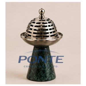 Quemador de incienso de mármol verde de lujo con tapa metálica de acero inoxidable, moderno quemador de incienso árabe Mubkhar para el hogar y hoteles. - Product Image 1