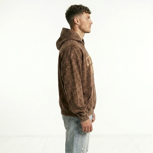 Sweat à capuche en molleton de coton épais pour homme, avec lettrage personnalisé et appliqué, effet vieilli, délavé à l'acide, style streetwear grunge - Product Image 2