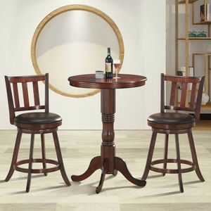 Set of 2 Wooden Counter Height Bar <b>Stools</b> 360 Degree Swivel with Comfortable <b>Cushioned</b> Seat - Product Image 2