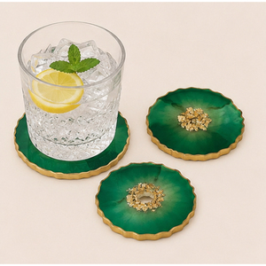 Custom Logo Geode Resin <b>Coaster</b> Set Luxury Design <b>Green</b> Epoxy <b>Coasters</b> with Gold Foil Irregular Agate Slice Drink Mats Wholesale - Product Image 5