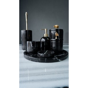 Juego de baño de lujo de seis piezas en mármol negro, forma redonda, fácil de limpiar, para baños modernos - Product Image 1