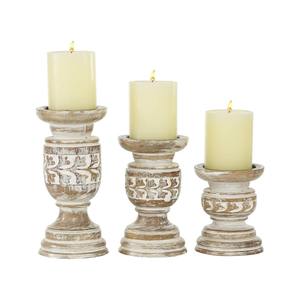 Ensemble de 3 bougeoirs en bois de manguier, best-seller, décoration de table pour Noël, support en bois de qualité supérieure du fabricant - Product Image 1