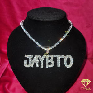 Custom " JAYBTO " Name Pendant Necklace <b>Iced</b> <b>Out</b> Moissanite Diamond Tennis <b>Chain</b> Hip Hop Jewelry - Product Image 4