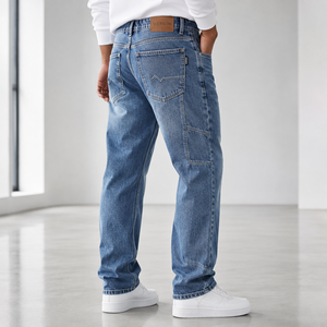 Jean en denim coupe droite pour homme Webson, délavage moyen, coton, coupe classique, élégant, léger, respirant, style printemps - Product Image 6