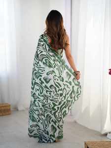 Sari traditionnel indien en Chinnon pour festivals et soirées, avec blouse non cousue, travail miroir, séchage rapide, toutes saisons, pour femmes - Product Image 5