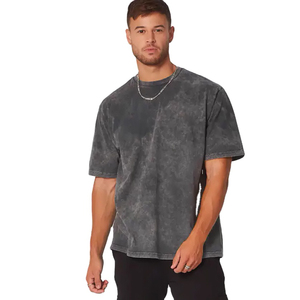 Camiseta de Hombre, Moderna, de Alta Calidad, Transpirable, Informal, Lisa, de Manga Corta, Holgada, 100% Algodón, con Pedrería, Lavada al Ácido - Product Image 3
