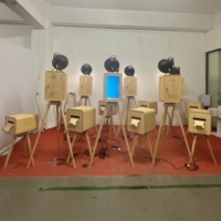 Machine Photo Booth Portable Rétro en Bois Double Face pour Surface Pro, DSLR, iPad avec Appareil Photo et Imprimante