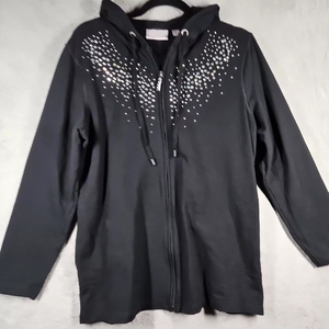 High Quality Embroidery Logo Rhinestones Hoodies for Women Hot Selling Custom Logo Oversized <b>ZIP</b> Up Women Rhinestone Hoodie - Product Image 1