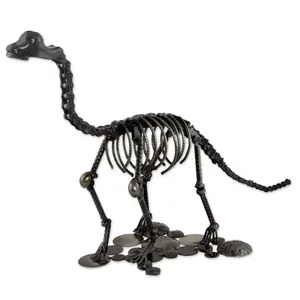 Escultura de Esqueleto de Dinosaurio Brachiosaurus de Metal Negro Hecha a Mano, Decoración de Mesa con Fósil para el Hogar, la Oficina y la Habitación de los Niños - Product Image 2