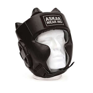 Askar Wear Ind <b>Boxing</b> <b>Headgear</b> Cowhide Leather Protective Training Gear Adult Size Black - Product Image 1