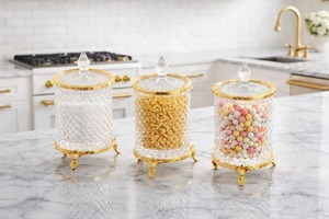 Set Of 3 Glass Containers For Gifting Guest Entertaining Stylish Storage <b>Jars</b> Enhances Table Setting With A Luxury Look - Product Image 6