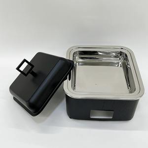 Plat à chafing carré moderne en acier inoxydable noir mat avec support minimaliste pour buffet, idéal pour l'hôtellerie, la restauration et les restaurants - Product Image 3