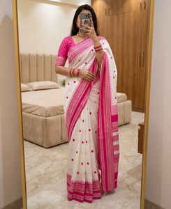 Sari Banarasi Imprimé Blanc et Bleu pour Femme, Tenue Traditionnelle Décontractée, Longueur Standard, Sans Plis, Style Ethnique Indien, Mode Leranath - Product Image 2