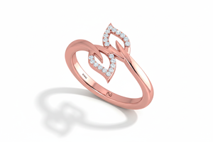 Anillo de Diamantes con Hoja Doble Celestial en Oro de 14K – Banda Abierta Elegante Inspirada en la Naturaleza para Mujer |   0.10Ctw |   Regalo para Ella - Product Image 4