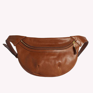 Sac banane unisexe en cuir véritable avec fermeture éclair, sangle détachable, style minimaliste, pochette de chasse - Product Image 1