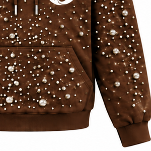 Sweat-shirt à capuche unisexe en maille perlée marron chocolat, style streetwear, avec cordon de serrage et poche kangourou, personnalisable - Product Image 5