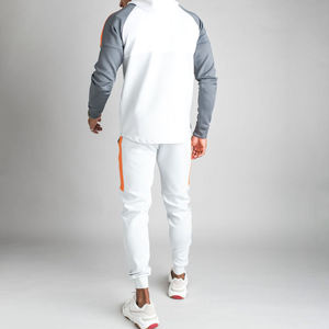 Men's <b>White</b> Grey Orange Color Block Tracksuit Hooded Zip Up Sweat Suit Athletic <b>Jogger</b> Set Sportswear Casual Activewear - Product Image 2