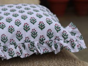 Funda de cojín boho con estampado de bloques y volantes, cojines decorativos de algodón hechos a mano, funda de cojín bohemia vintage para decoración del hogar. - Product Image 6