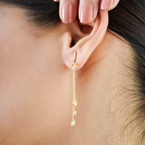 Latest Women's Design Light Weight Yellow Sapphire & <b>Diamond</b> Triple Link Chain Drop <b>Earrings</b> Real K14 Solid Gold Bulk Jewelry - Product Image 4