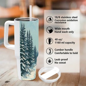 Vaso de Acero Inoxidable de 40oz con Diseño de Bosque Nevado para Uso en Exteriores - Product Image 5