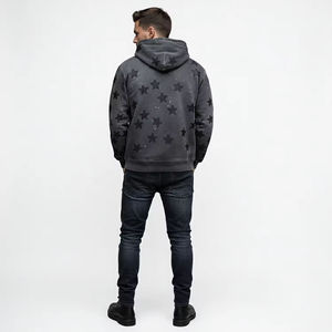 Sweat-shirt à capuche pour homme, gris foncé, imprimé étoiles, coupe classique, coton FRENCH TERRY, décontracté, pour l'automne - Product Image 3