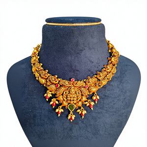 Collar con Colgante Lakshmi de Oro de 22k, Joyería Antigua de Templo, Tradicional para Bodas Indias, Disponible en ORO/PLATA/BRONCE - Product Image 1