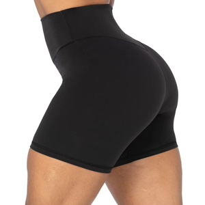 Shorts de yoga sans couture taille haute pour femme, noir uni, en Spandex et Nylon, avec taille élastique, pour fitness et entraînement - Product Image 4
