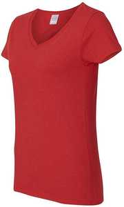 Camiseta de algodón roja con cuello en V para mujer a la moda |   Camiseta Deportiva Informal, Moderna, Ajustada y Transpirable con Logotipo Personalizado - Product Image 3