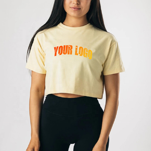 Top Corto Blanco de Alta Calidad para Mujer, Cuello Redondo, Manga Corta, 100% Algodón Jersey, Logotipo Estampado, Informal, Transpirable, para Primavera/Verano - Product Image 5