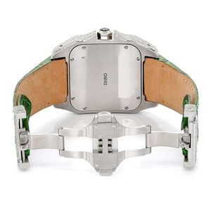 High Quality <b>Square</b> Dial Moissanite Mechanical Watch with Glass Crystal Stainless Steel Case Leather Strap Roman Numeral Analog - Product Image 6