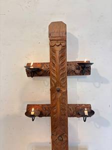 Candelabro de Madera Tallado a Mano de Múltiples Niveles |   Portavelas de pie con acabado antiguo para decoración del hogar en Navidad y Halloween - Product Image 2