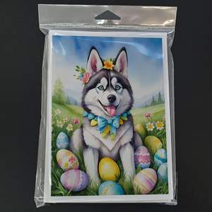 Whimsical Siberian Husky <b>Easter</b> Egg Hunt <b>Pack</b> of 8 A7 Size 5x7 Blank Note <b>Cards</b> with Envelopes for Greetings - Product Image 3